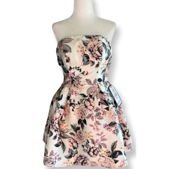 Speechless Ivory Blush Florals Juniors Strapless Mini Dress Size 3 Homecomjng - Picture 2 of 12